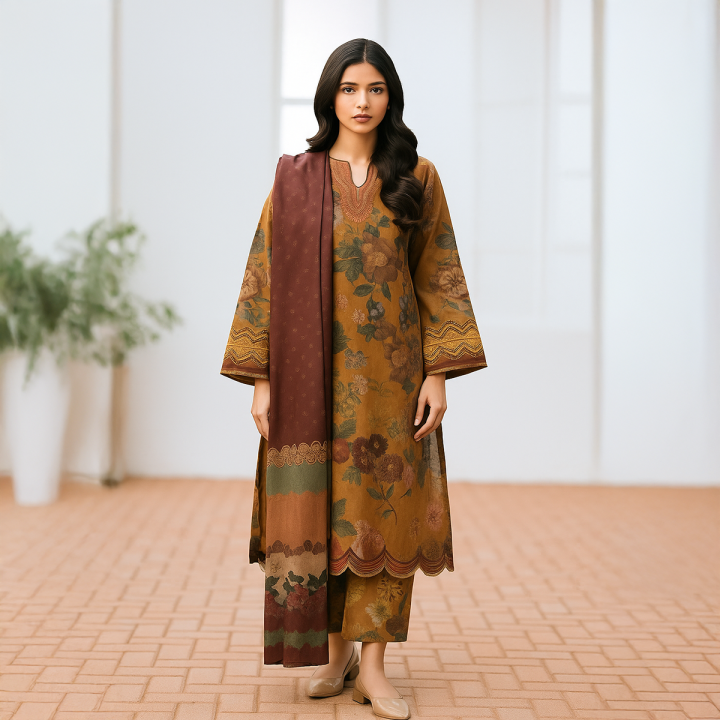 Swiss Lawn Unstitched 3-Piece Suit with Silk,Tarkashi,Monar,Organza Dupatta - White, Traditional Wear for Women