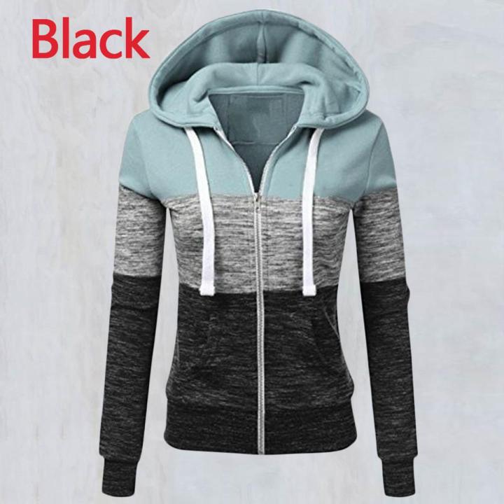 BestGO New Women s Fashion Long Sleeve Color Zip Hoodie Jacket Dratring Print Long Sleeve Sweatshirt Sports Coat S 5XL Daraz.pk