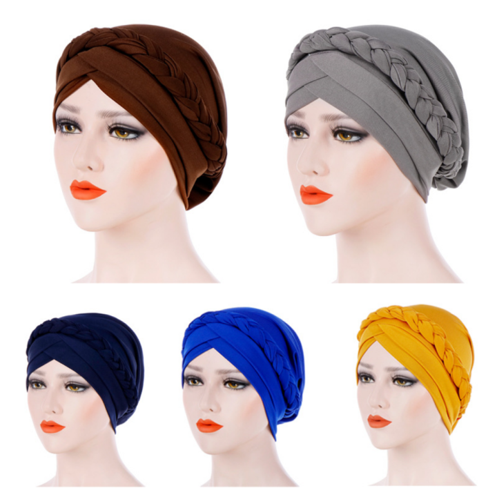 Style Hijab Turban Fashionable Braid Toe Cap Milk Silk Inner Cap Single Twist Silk Braided Turban for Wear Daily