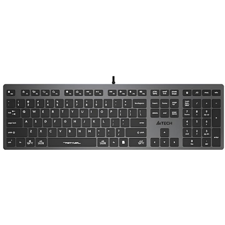 A4tech Fstyler FX50 Scissor Switch Wired Keyboard - Ultra Slim Keycaps - Thin Profile - Aluminum Body - Anti Slip Pads - Multimedia Hot Keys - FN Key - For PC/Laptop/Mac