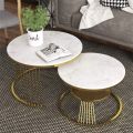 Stylish Metallic Mid Coffee Table Set with Gold Metal Frame - Round Side Table with Shelf, Nesting Coffee Table Set of 2, Stackable Metal Coffee Tables for Nesting Tables, Center Table, Wooden Table, Coffee Table, and Cocktail Table!. 