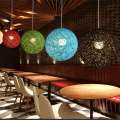 NAMUNY 2X White Bamboo, Rattan and Hemp Ball Chandelier Individual Creativity Spherical Rattan Nest Lampshade. 