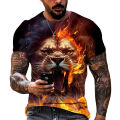 Men's T-shirt 3D tiger printing fashion funny animal graphic T-shirts leisure o-neck oversized short sleeve street trend tops. 