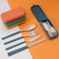 【FUN LIVE】 4Pcs Wheat Straw Dinnerware Set Portable Tableware Knife Fork Spoon Chopsticks Set Travel Cutlery Set Eco-Friendly Utensil Box. 