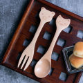 Dessert Spoon Smooth Surface Cute Cartoon Children Wooden Spoon Fork. 