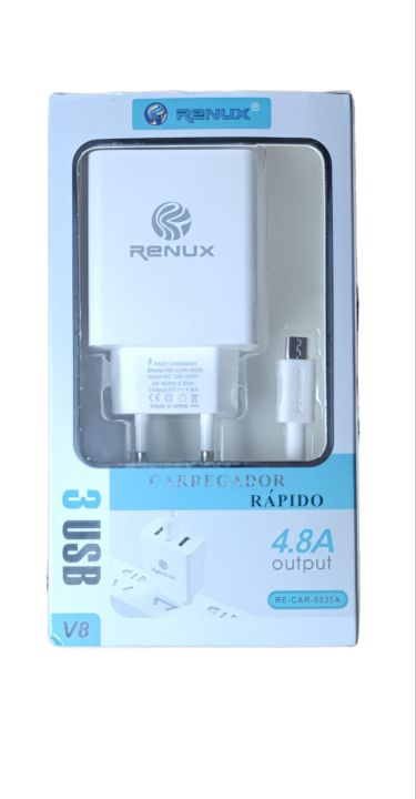 Renux original 4.8A fast charger + Cable 1 min 1 percent charging