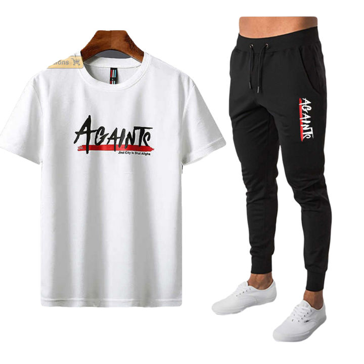 Againt Tracksuit Summer Sports Suits T-shirt + Trouser Two-piece Outfit white