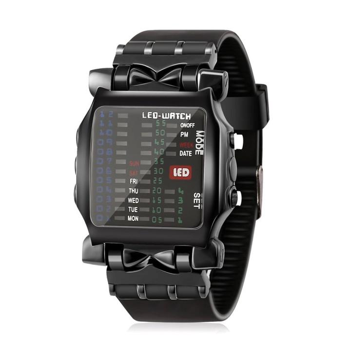 New Unisex Square Style Cool Colorful LED Digital Watch Binary Wrist Black