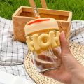 2 Way Drinking HOHO Aesthetic Glass Cup'' Straw Tumbler Glass Drinking Bottle 350ml Coffee Tumbler, Leak-Proof Travel Cup. 