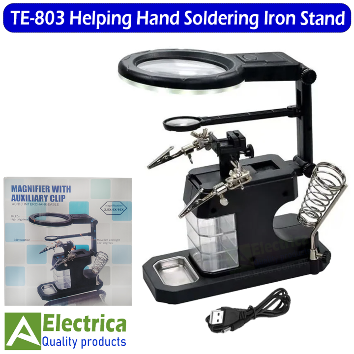 TE-803 2.5x/4x/16x USB Auxiliary Clip Welding Magnifying Glass 16 LED Hand Soldering Solder Iron Stand Holder Station Magnifier by Electrica