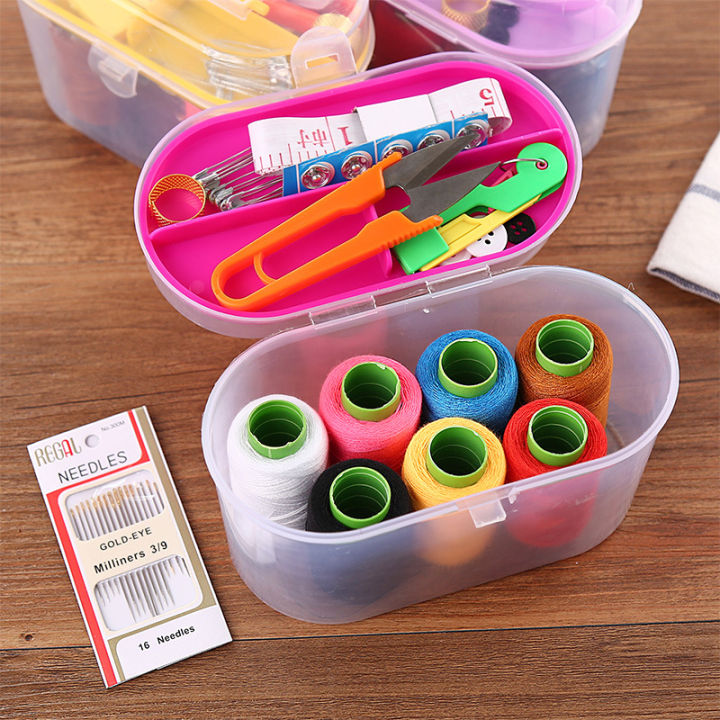 New Mini Sewing Kit Accessories Storage Organizer Box Plastic Thread Threader Needle Scissor Travel Box Sewing Tools