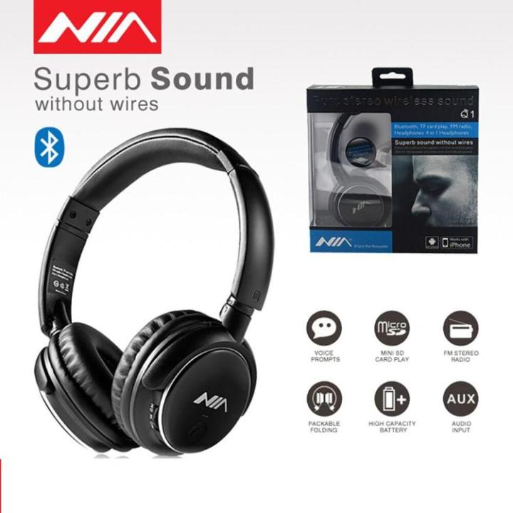 Nia Q1 4 in1 Wireless Bluetooth Headphone Stereo Bluetooth Headsets With Microphone FM Radio Micro SD / AUX Slot