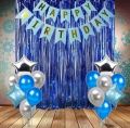Happy Birthday Golden and Black - Pink Silver - Black and Silver Decoration Setsincluding  Black Banner , Background Curtains , Stars Foil Balloons & Latex Balloons in Golden Black. 