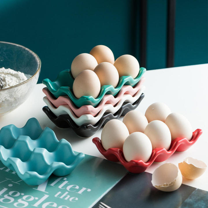 Six Grid Ceramic Egg Storage Tray Convenient Ceramic Creative Egg Grid Household Solid Color Rectangular Ceramic Egg Rack for Kitchen Organizer Home Décor Egg Storage Solution Daily Use Cooking