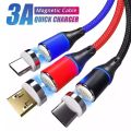 VOTHOON Magnetic Cable Fast Charging Cable Micro USB Type c & i OS Phone 3A Fast Charging With Data Transfer 7 Pin Connector 360 Degree Rotation LED Indication  1 Meter Length  2 Meter Length. 