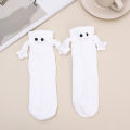 Magnetic Couple Hand-holding Socks For Men And Women Solid Colour Quirky Mid-thigh Socks Fashionable And Trendy Personalized White Sports Socks. 