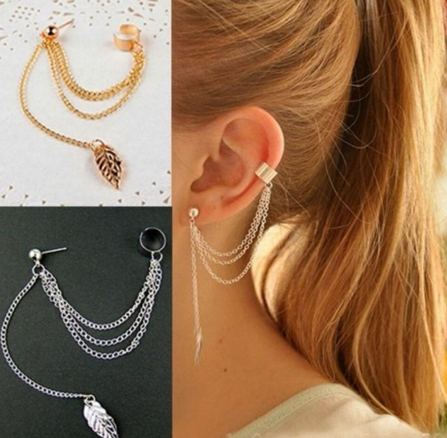 New Arrival Metal Earrings for Girls, Best Quality Leaf Tassel Earcuff Clip For Women Best for Gifts/Weddings Jewelry Fashion