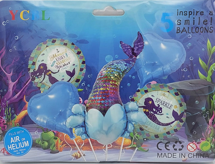MERMAID THEME FOIL BALLOONS - PACK OF 5 FOIL BALLOONS - MERMAID FOIL BALLOONS