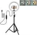 26cm Ring Light with Mobile Holder, Stand Holder and 7ft Stand, RingLight with 7 Feet Stand, Three Colours Makeup LED RingLight with Tripod Stand, Dimmable Selfie RingLight with USB for Videography and Photography. 