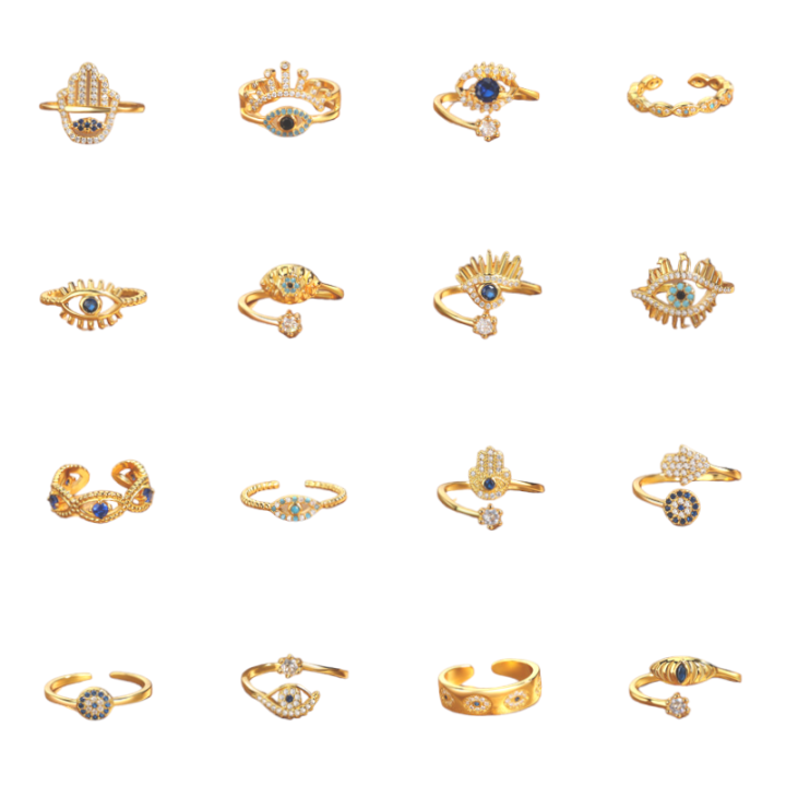 Simple Dainty Stackable Gold Plated Ring Blue Lucky Eye Protection Jewelry Evil Eye Greek Eye Adjustable Joint Rings Accessories