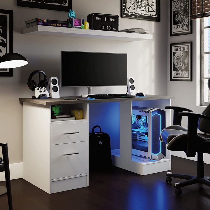 Home Office Gaming Desk, Modern Design ,study table L: 48.06" x W: 23.47" x H: 29.96", White Finish