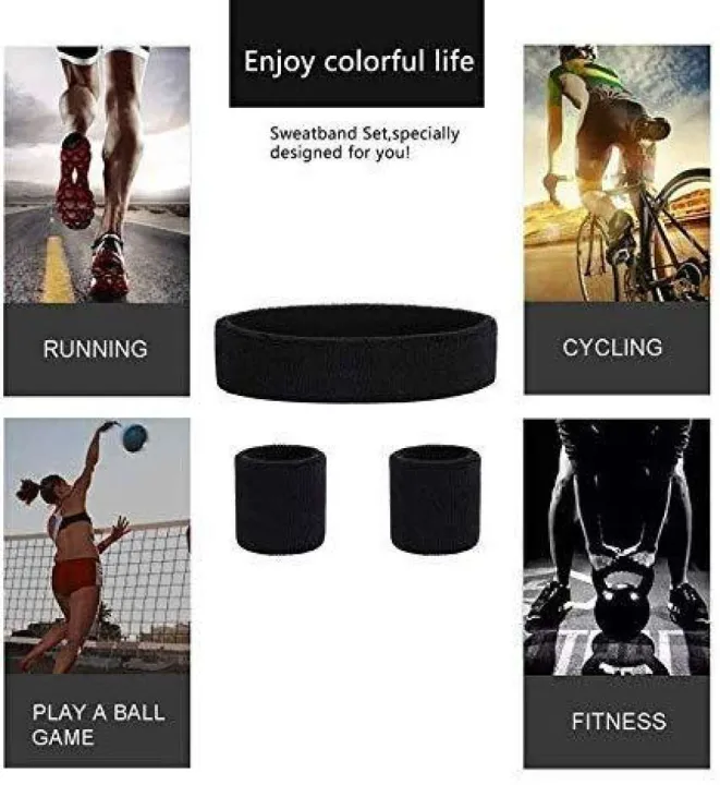 Black%20Outdoor%20Fitness%20Sports%20Sweatband%20Headband%20Yoga%20Gym%20Unisex%20Head%20Band%20and%20Wrist%20Band-%20Pack%20of%202%20-%20Image%203