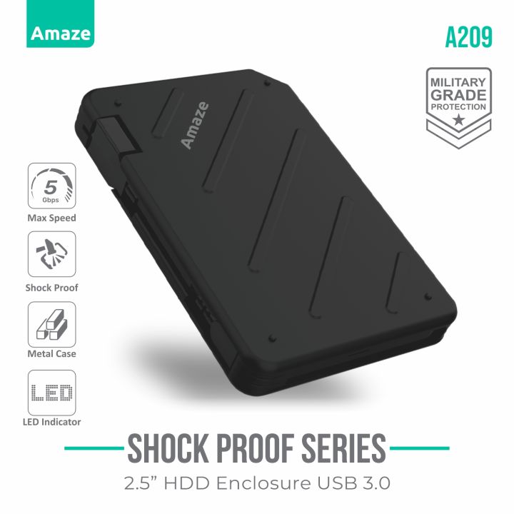 Amaze A209 SHOCK PROOF USB 3.0 2.5" HDD CASE Military Grade Protection with LED Indicator