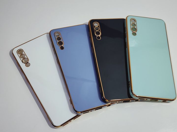 Samsung Galaxy A50 Plating Soft Case Lens Protector Square Frame Silicone Glossy Shockproof Phone Back Cover