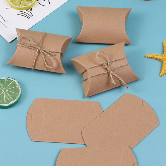 48pcs nikkah box school gift children gift box bid box Brown Candy Box Kraft Card Packaging Pillow Boxes with String Candy Bags Wedding Favor Gift Boxes Birthday Party Decors