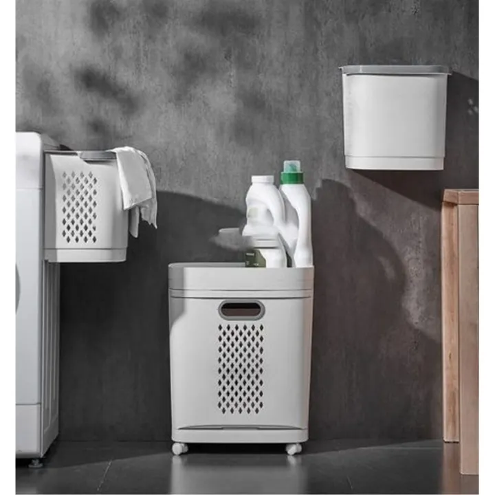 Laundry%20Baskets%20with%20Wheels%20Trolley%20Laundry%20Collector%202%20Layers%20with%203%20Storage%20Baskets%20for%20Bedroom%20Bathroom%20-%20Image%204