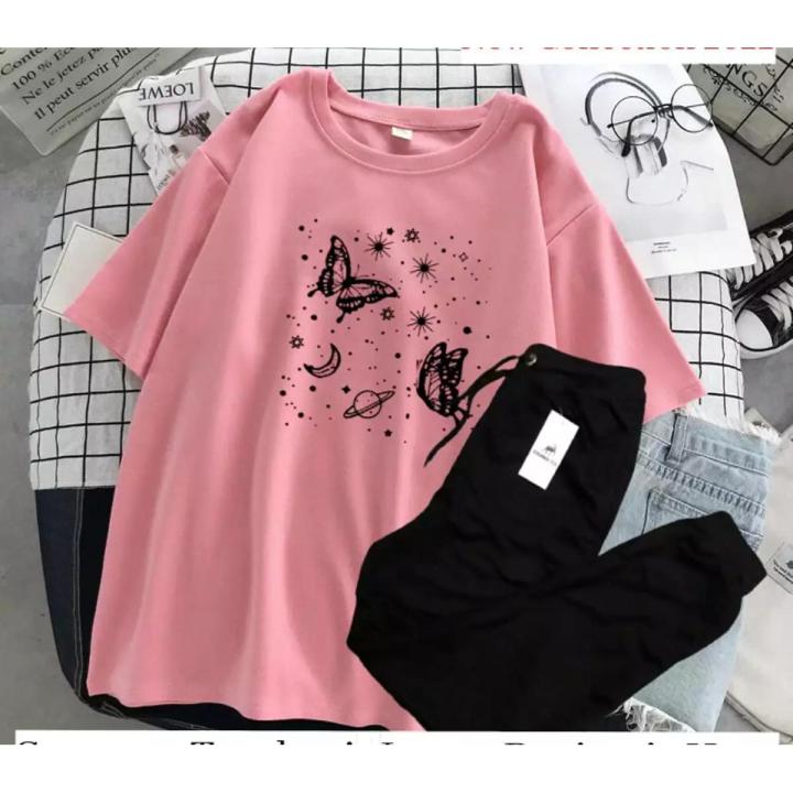 Summer Tracksuit For Girls And Women Stylish Printed Round Neck Half Sleeves T Shirts Top Quality Trouser By OUTFITTERS 2.0