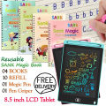 8.5 Inch LCD Writing Tablet with Reusable Magic Book 4Magic Books 1Magic Pen 10Refills 1Grip Sank Montessori Practice Copy Books for kids. 