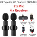Wireless MIC Type C/IOS/Android/USB/AUX 3.5mm Mic K8/K9/K13/SX8/SX9/K15/K35/M15 Wireless Single/Double Microphone For Interview, Vlogging , Podcast. 