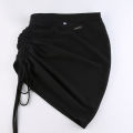 Women Skirt Solid Color Sext Hollowed Hips-wrapped Skirt Drawstring Irregular High-waisted Short Skirt. 