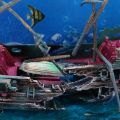 Large Aquarium Decoration Boat Plactic Aquarium Ship Air Split Shipwreck Fish Tank Decor C. 