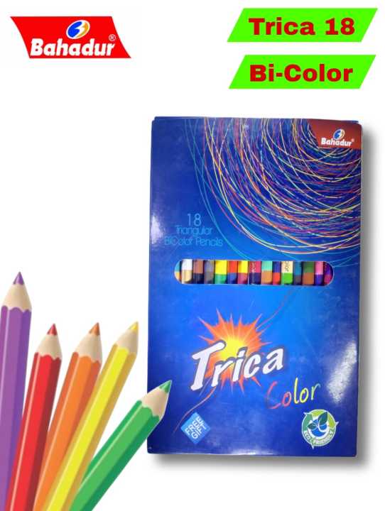 BAHADUR Pack of 18 Bicolor 36 shades -Trica- Color Pencils -36 Colors 2 in 1- IMPORTED Includes Silver & Gold- Colour pencil- Stationery