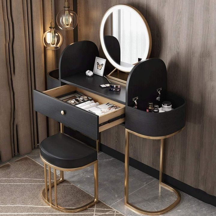 Dressing%20Table%20With%20Mirror%20And%20Tufted%20Stool%20/%20Dresser%20/%20Wooden%20Dressing%20/%20Round%20End%20Dressing%20Table%20-%20Image%204
