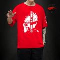 New stylish gojo printed down shoulder t shirt for men soft and comfortable. 