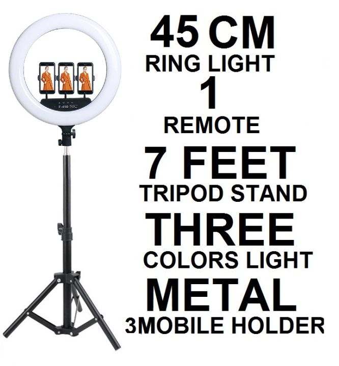 Professional 45CM Ringlight with 7Feet Tripod Stand Touch Button Remote Adapter High Quality Ring Light with Remote 3 Mobile Holder 7 Feet Stand for Vlog Tiktok Shorts Videos