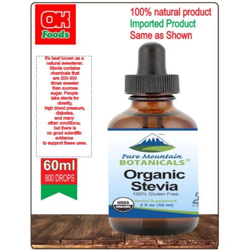 Organic Liquid Stevia Sweetener –  Sweet Sugar Substitute Drops - 2oz Glass Bottle