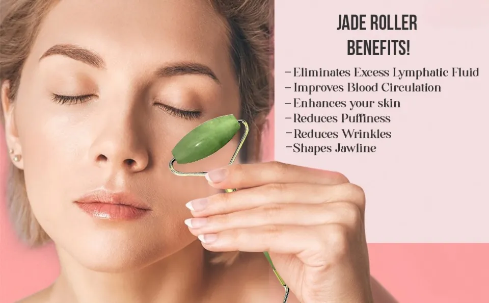 Jade Roller And Gua Sha Set - Natural Rose Quartz Face Roller- Face Massager Kit, Facial Jade Stone Roller For Skin Care Eyes Neck