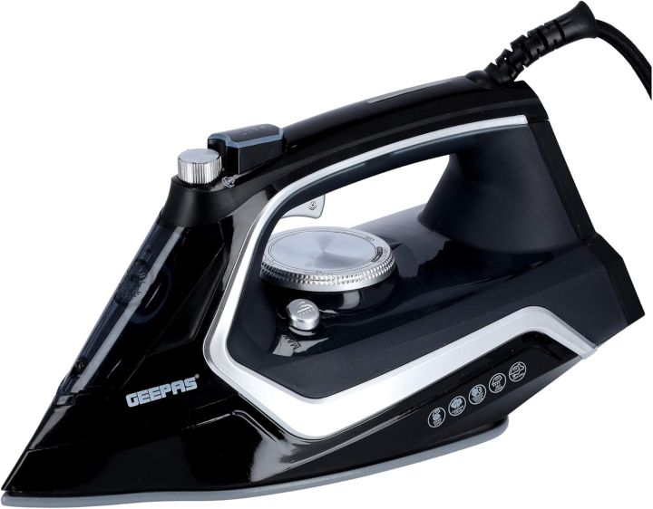 Original Geepas GSI7801N Wet and Dry Steam Iron with Ceramic Plate, Black, ( 2 Years Warranty )