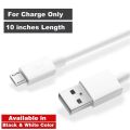 Universal Small Micro USB Android Charging Cable for Mobile To Power Banks , Pc , Laptop - White 10 inches short Cord. 