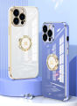 For OnePlus Nord N200 5G / Nord N300 Back Cover with Lanyard Rhinestone Ring Stand Luxury 6D Plating Square Frame Phone Case Shiny Holder Soft Silicone Protective Cases Pouch Girls. 
