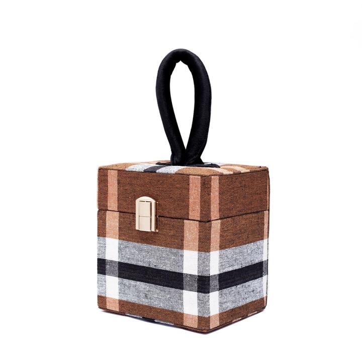Women’s Square Box Handbag New Trendy Party Clutch Bag Purse Handmade Pakistan Casual Clutch For Women Formal Top Handle Purse Hand Bag Luxury Style Designer Handbag Plaid Box Purse For Girls Stylish Hand Bag Clutch