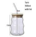Techmanistan 500ml Glass Cups with Bamboo Lids and Glass Straw, Round Glass Mug With Handle, Straw & Wooden Lid, Drinking Glass, Adorable Glass Cups with Lids and Straw, Glass Tumbler Coffee Cup Coffee Mug. 