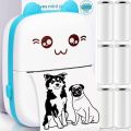 Pocket Inkless Mini Printer - 12 x Sticky Paper Roll & 12 x Thermal Paper Roll - Thermal Portable Bluetooth Wireless Mini Printer For Kids - For Photo, Picture, Office Receipt, Label Note, QR Code - Compatible With IOS & Android - Pink & Blue. 