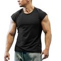 Men T-shirt Solid Color Breathable Summer Round Neck Sleeveless Top for Fitness. 