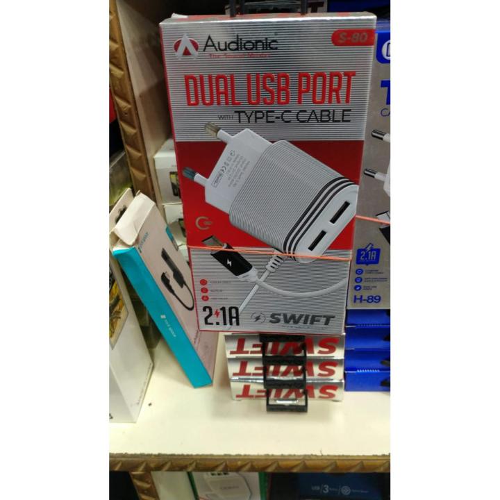 Original Audionic S-80 TYPE-C 2.1A Charger 2 USB PORT | Dual USB port ...