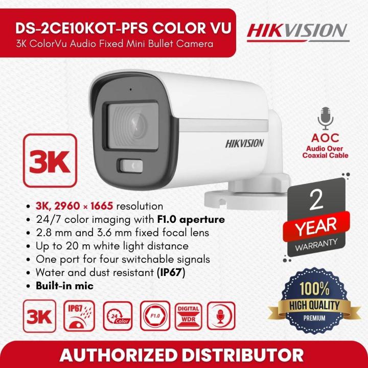 HIKVISION DS-2CE10KF0T-PFS 3K ColorVu Audio Fixed Mini Bullet Camera- Turbo HD Products Turbo HD Cameras Turbo HD Cameras with ColorVu-Water and dust resistant (IP67) Camera-Up to 20 m white light distance for bright night imaging Camera
